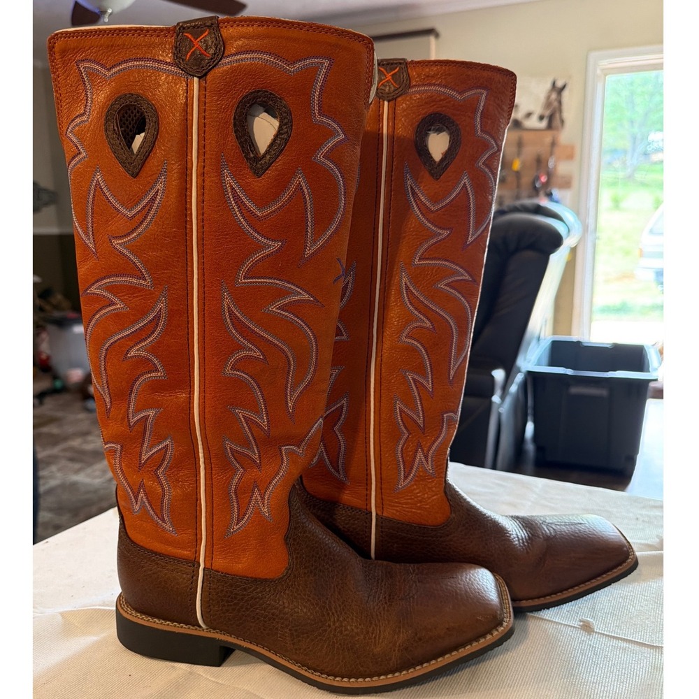 Twisted X Ruff‎ Stock Brown Orange Leather Square Toe Western Boots YBK0003 6M